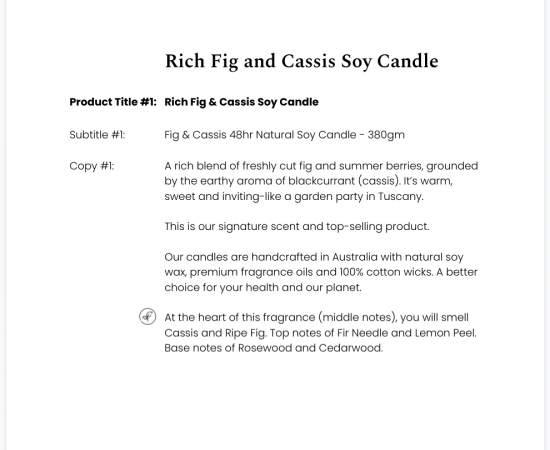Fig Candle Product Copywriting